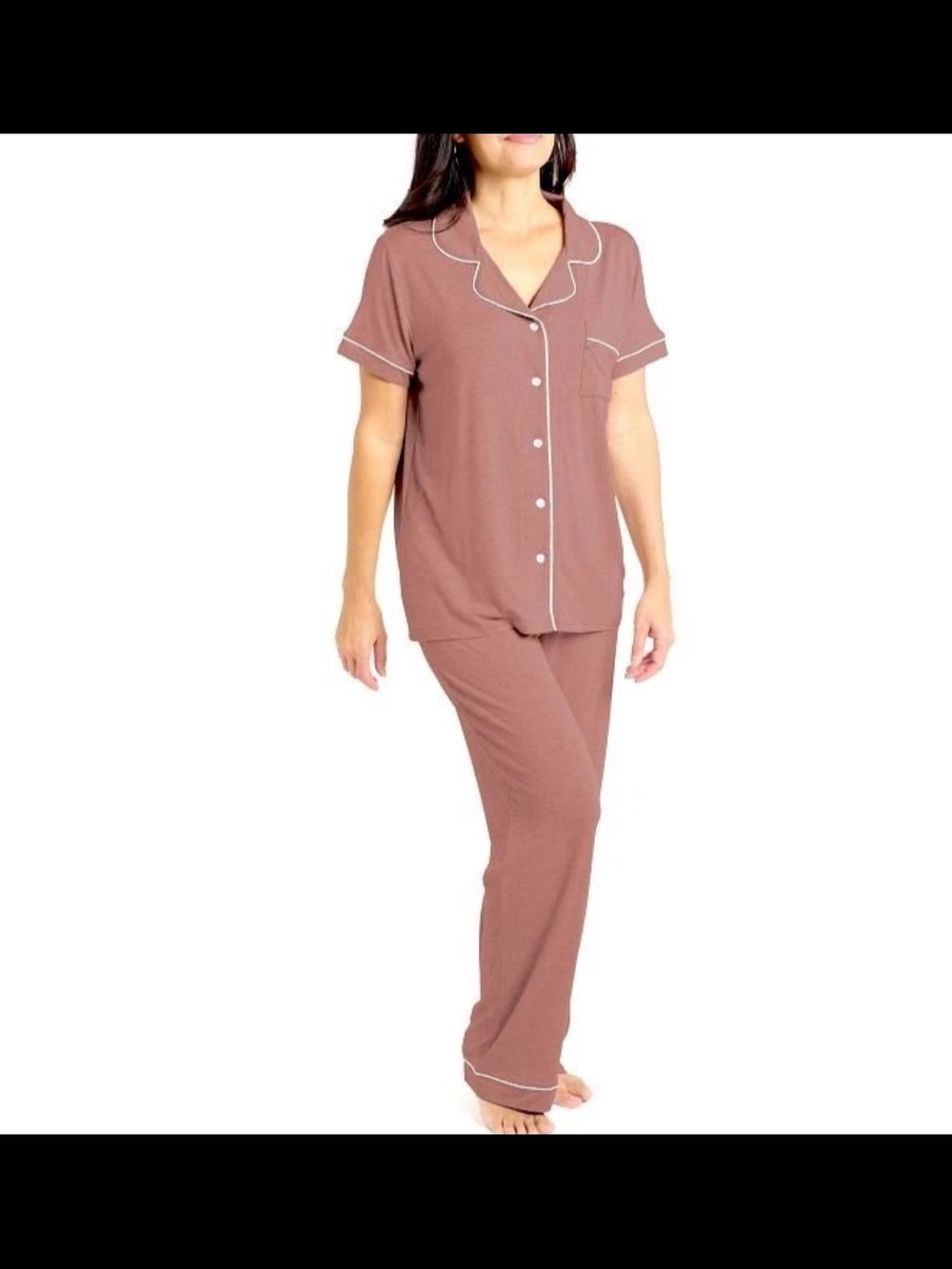 Born Pajama Set Brown Button Front Top Lounge Sleepwear Pants Womens Sz Medium